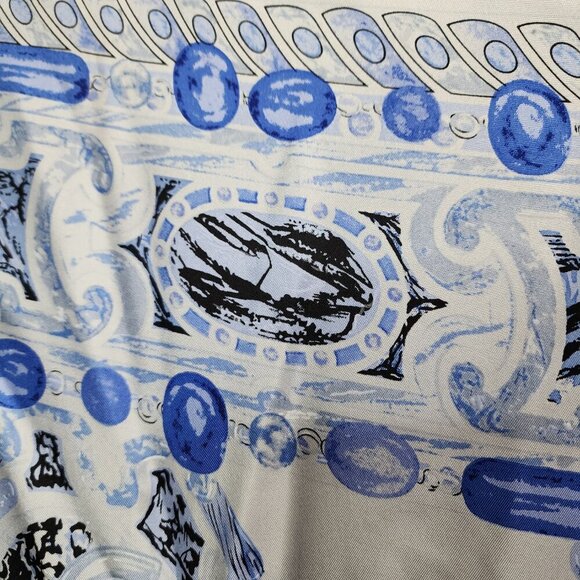 Chanel CC 100% Silk Square Scarf Stole White Blue Women's Rare Italy NWT - Picture 6 of 16